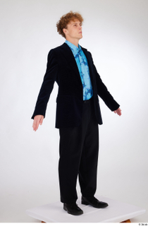 Urien a-pose black oxford shoes black suit pants blue long…